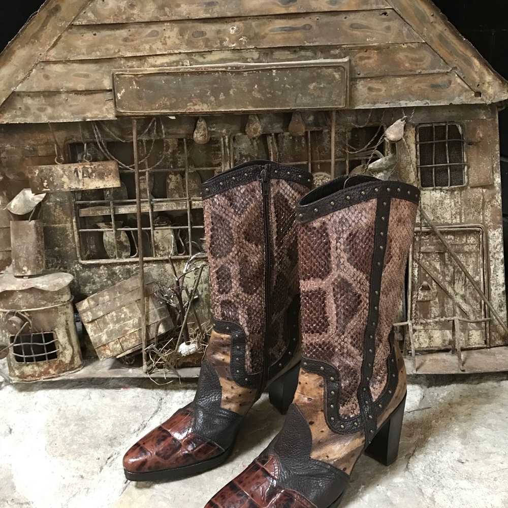 Stuart Weizmann Leather/Python Boots - image 3